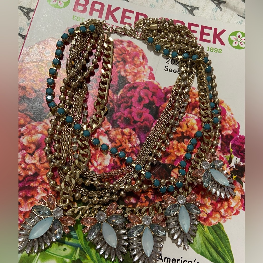 Chic Multi-Layer Necklace with Turquoise and Crystal Accents